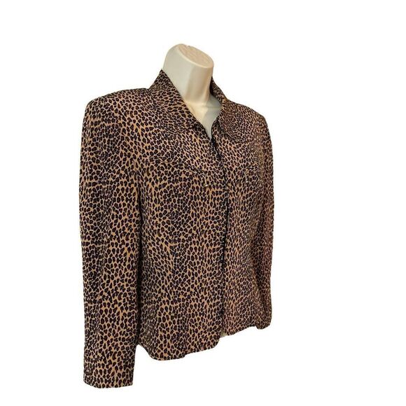 Allison Taylor Animal Print Silk Blazer Jacket Full Zip Lined Black Brown Size S - Picture 2 of 9